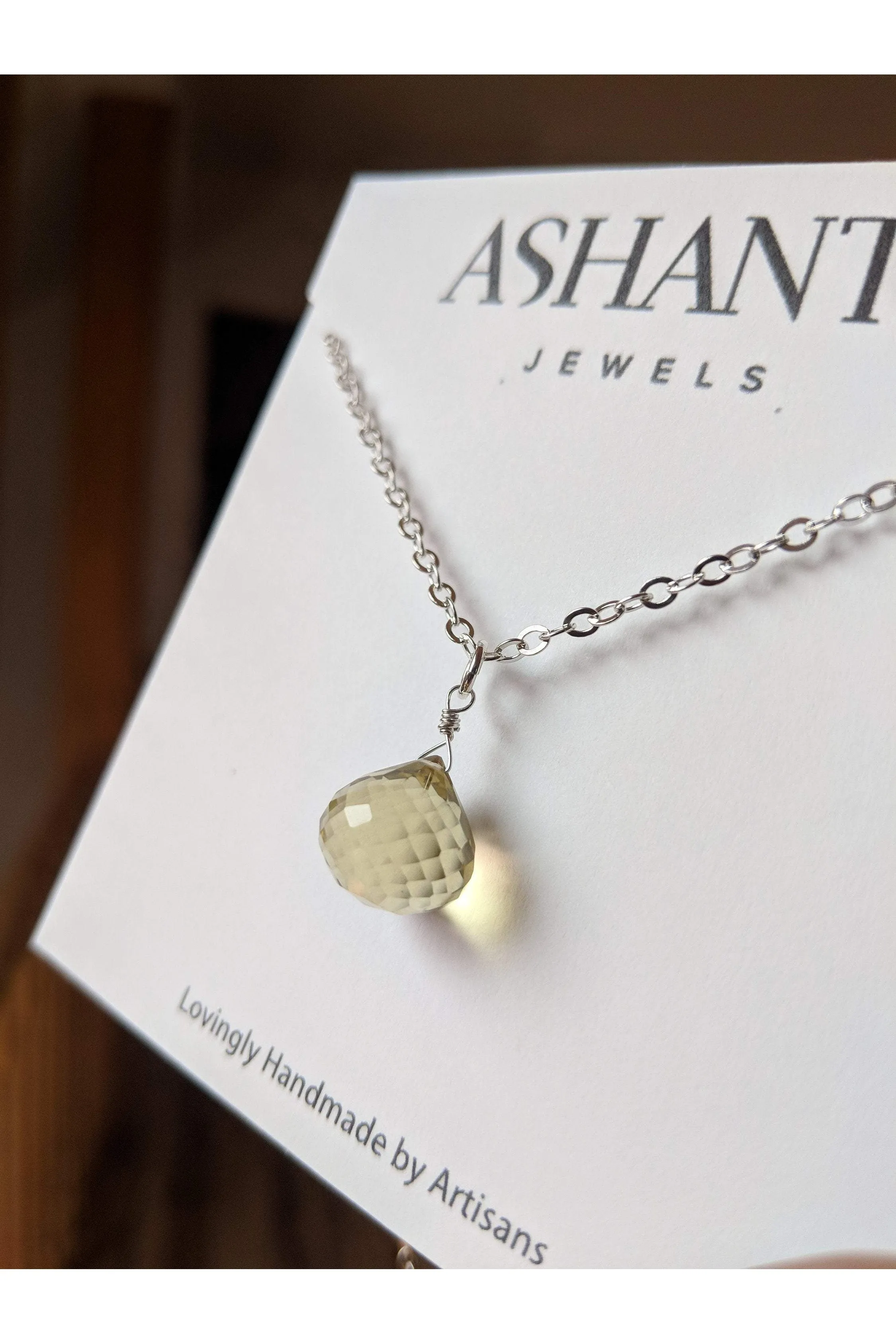 Lemon Quartz Pear Briolette Gemstone Necklace