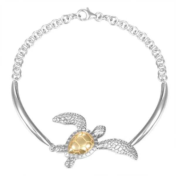 Life@Sea Genuine Sterling Silver & 14k Yellow Gold Sea Turtle Bangle