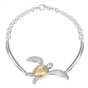 Life@Sea Genuine Sterling Silver & 14k Yellow Gold Sea Turtle Bangle