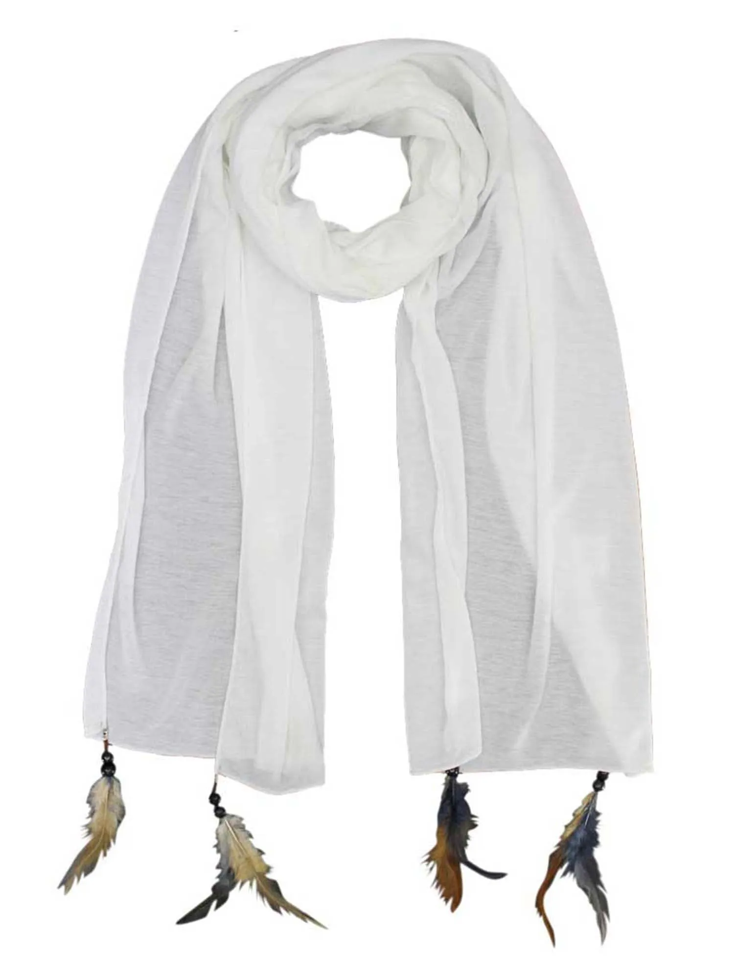 Long Neck Scarf Wrap With Feather Tips