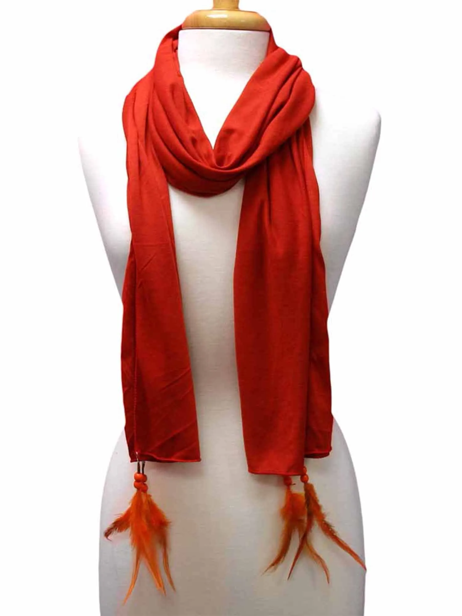Long Neck Scarf Wrap With Feather Tips