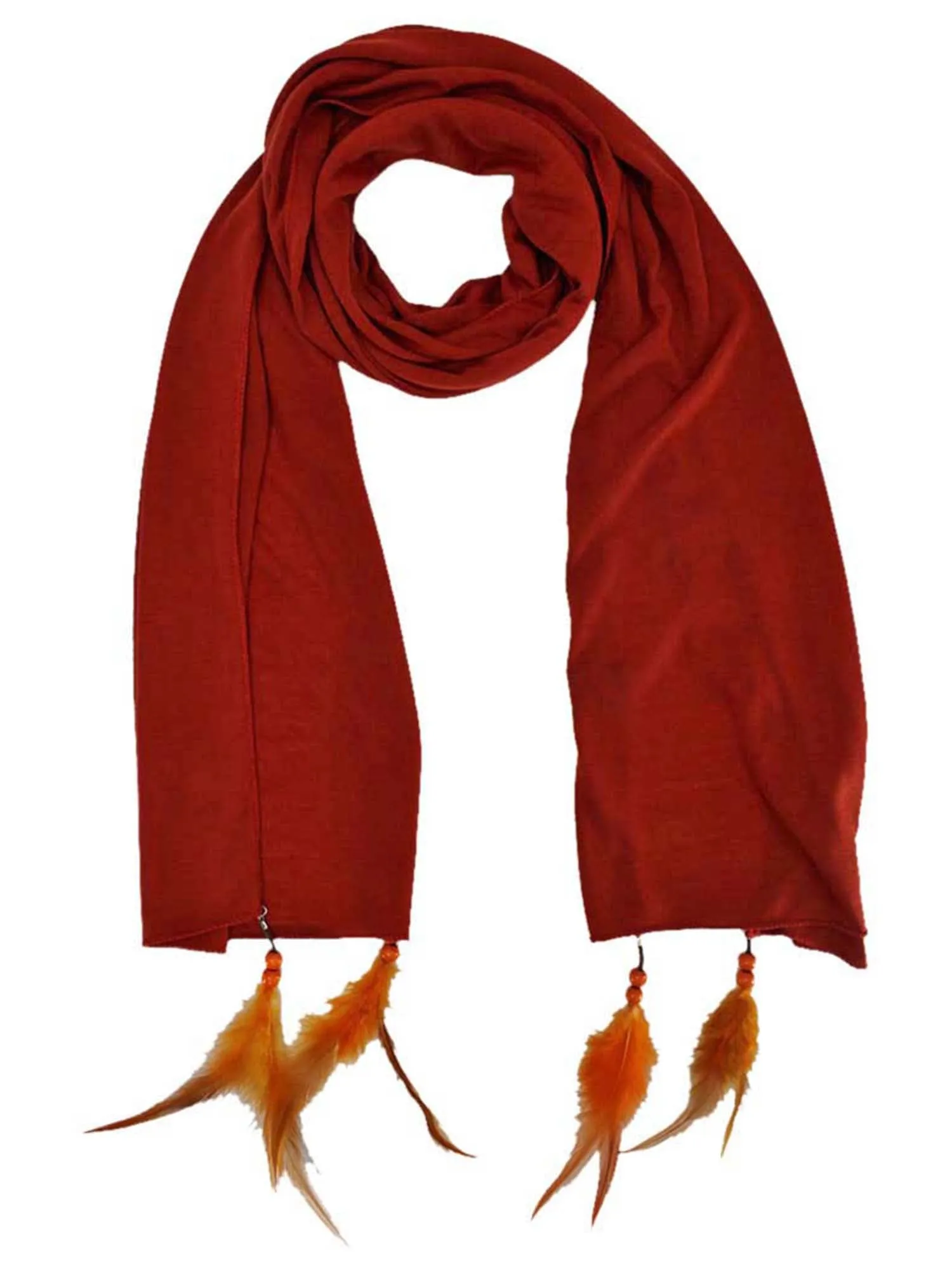 Long Neck Scarf Wrap With Feather Tips