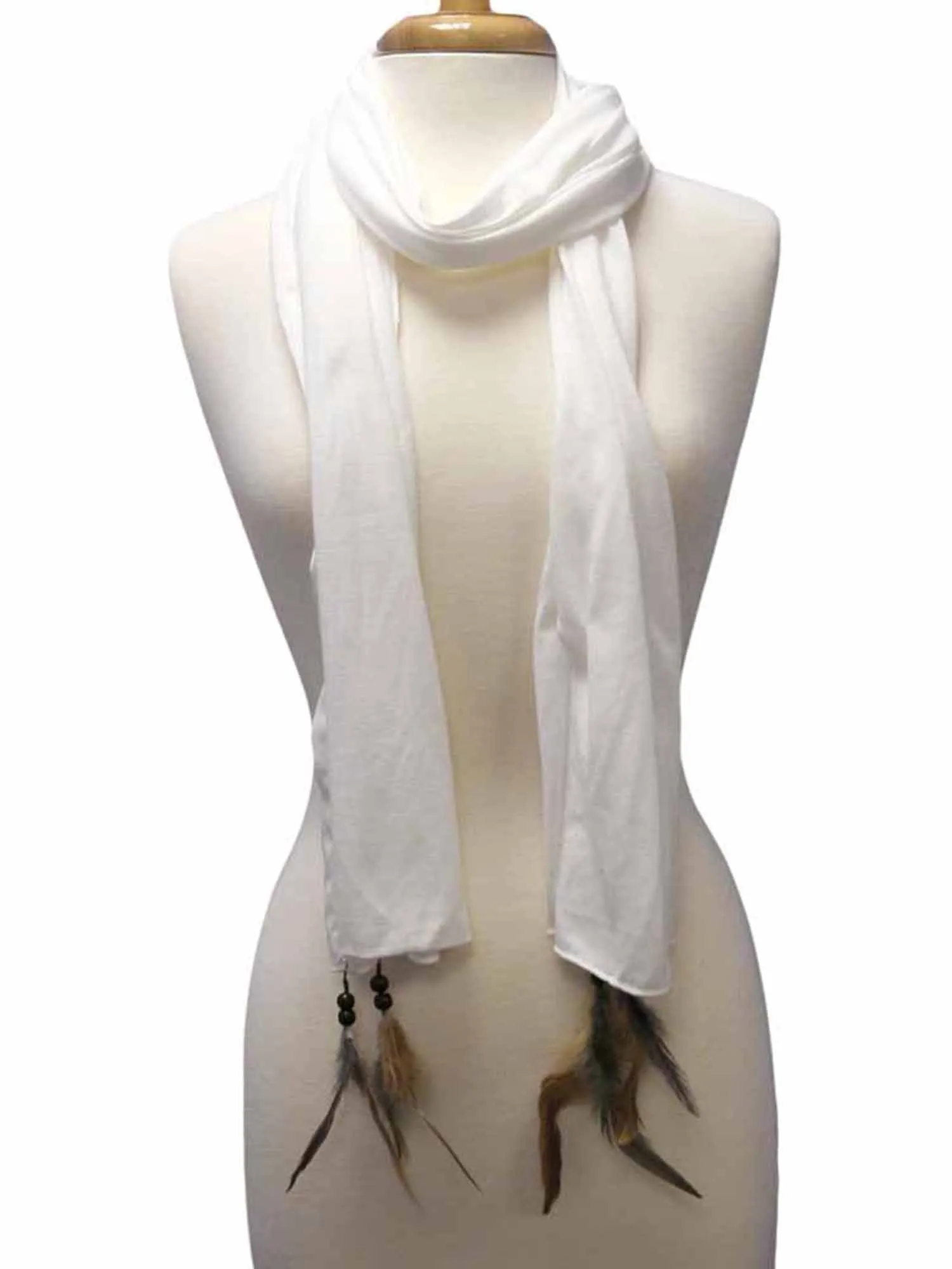 Long Neck Scarf Wrap With Feather Tips