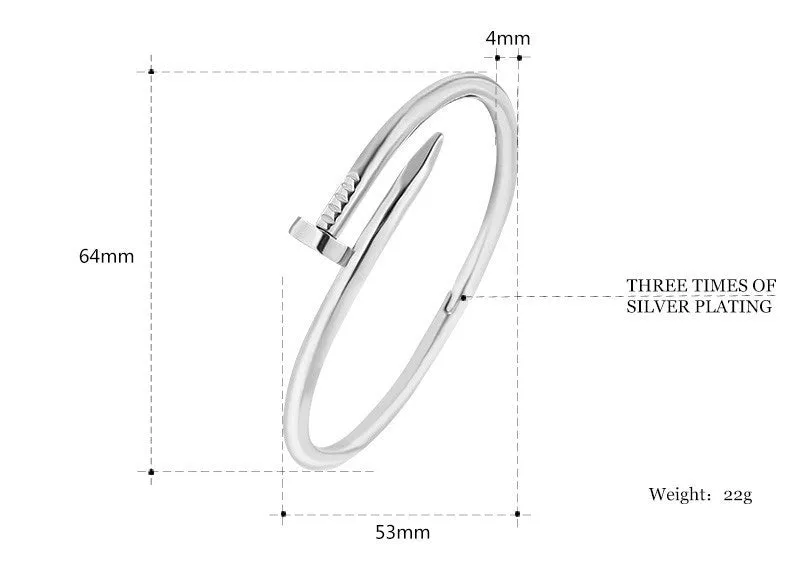 Love Bracelet Stainless Steel Nail Bracelet Silver/Rose Gold/18K Gold Plated Women Jewelry Nail Screw Cuff Bangle