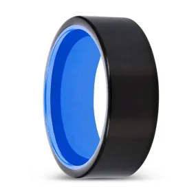 MADDEN | Blue Ring, Black Tungsten Ring, Shiny, Flat