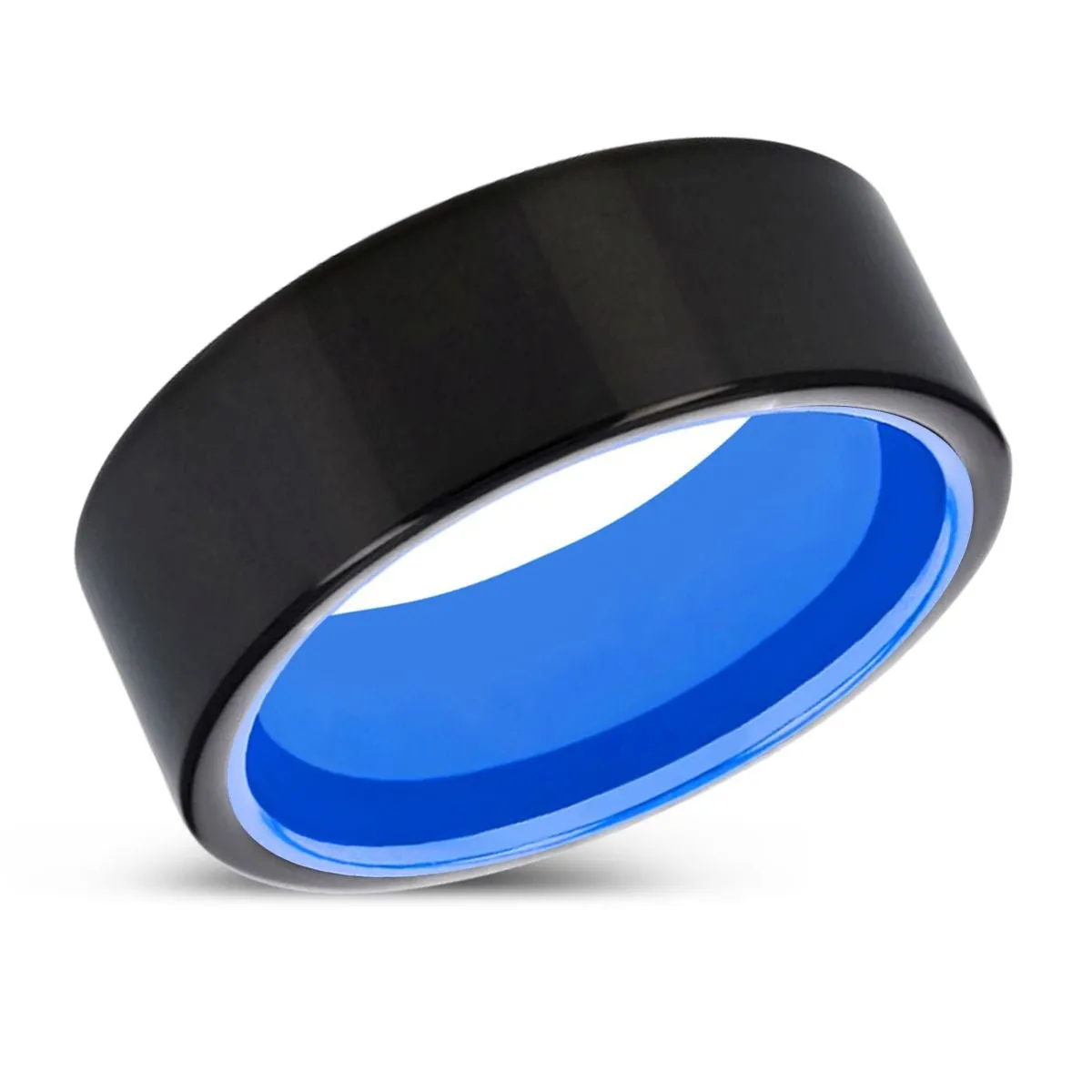 MADDEN | Blue Ring, Black Tungsten Ring, Shiny, Flat