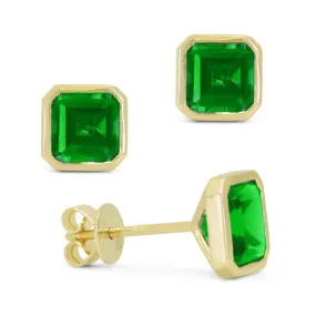 Madison L 14K Yellow Gold 2.05ctw Solitaire Bezel Style Emerald Cut Created Green Corundum Earrings