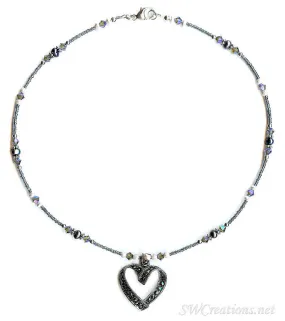 Marcasite Crystal Heart Pearl Necklace