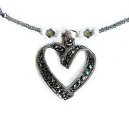 Marcasite Crystal Heart Pearl Necklace