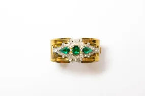 McCLELLAND BARCLAY Art Deco Gold Plated with Green Stones Hinged Cuff Bracelet