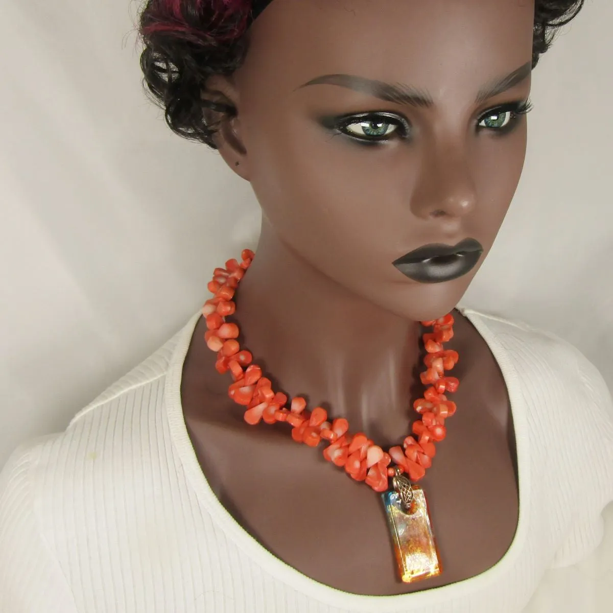 Melon Teardrop Gemstone Bead Necklace with Handmade Pendant