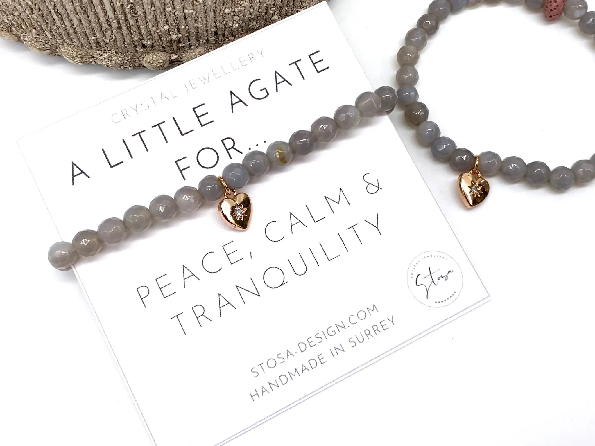 Misty Grey Agate Heart Charm - Aromatherapy Bracelet