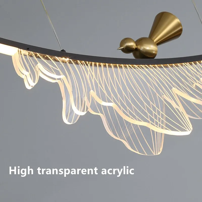 Modern Design Lustre Copper LED Chandelier Living Dining Room Indoor Home Decor Lighting Luminaire Acrylic Bedroom Pendant Lamps