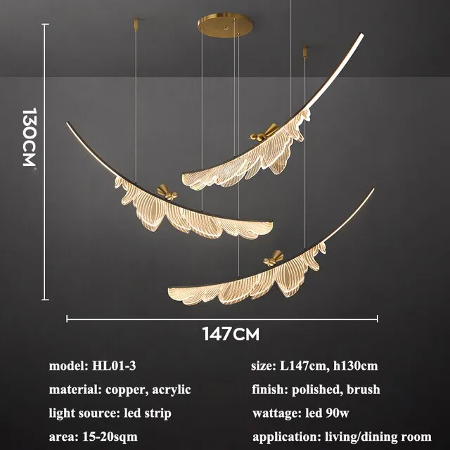 Modern Design Lustre Copper LED Chandelier Living Dining Room Indoor Home Decor Lighting Luminaire Acrylic Bedroom Pendant Lamps