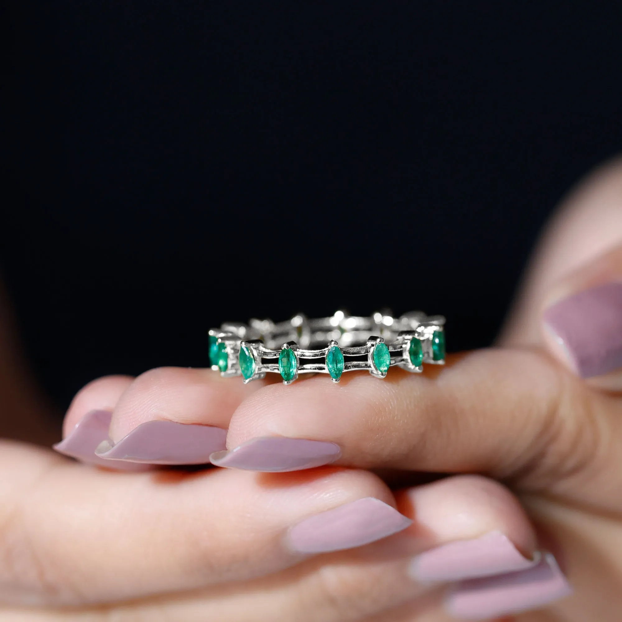Modern Marquise Shape Emerald Full Eternity Band Ring
