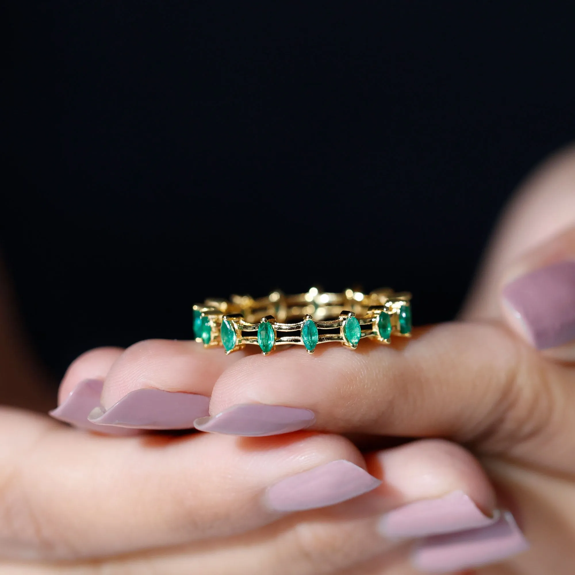 Modern Marquise Shape Emerald Full Eternity Band Ring