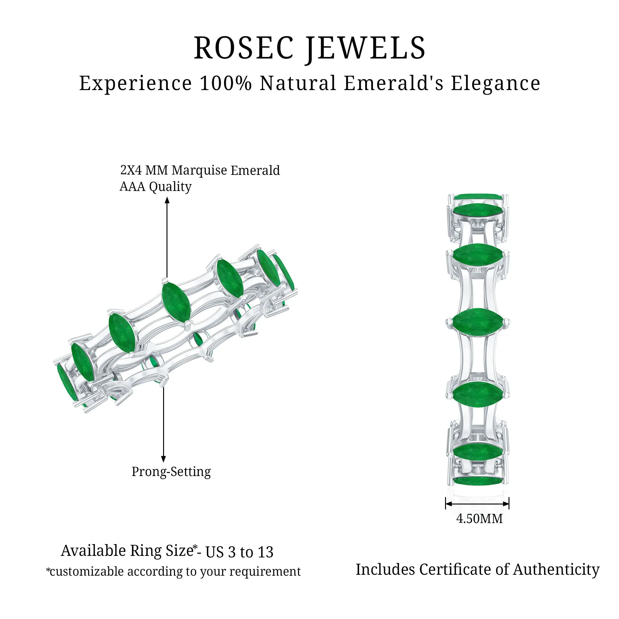 Modern Marquise Shape Emerald Full Eternity Band Ring