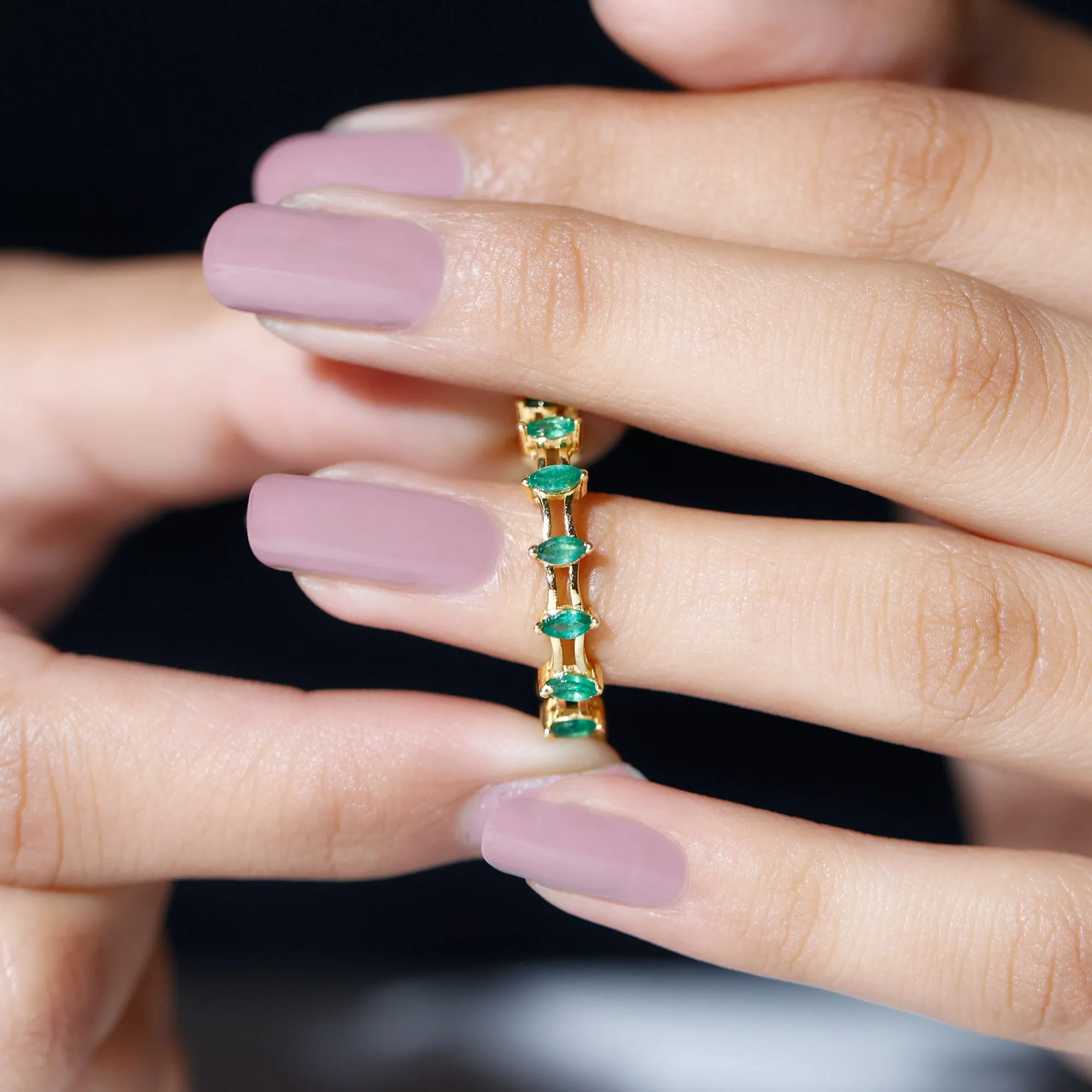 Modern Marquise Shape Emerald Full Eternity Band Ring