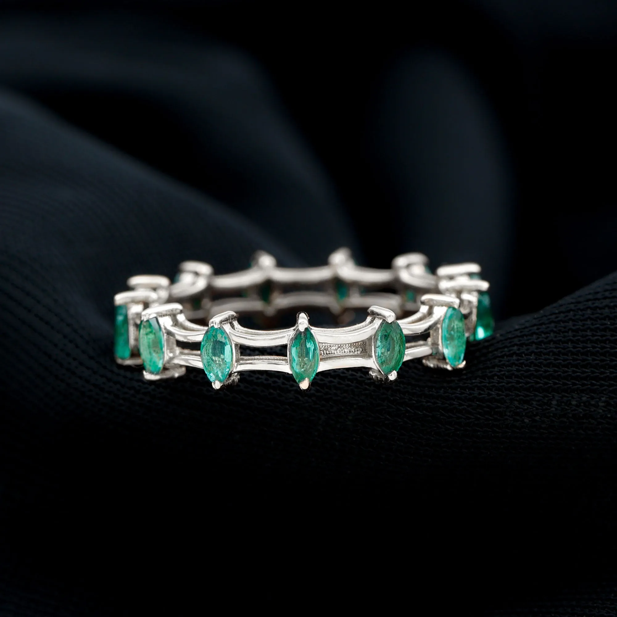 Modern Marquise Shape Emerald Full Eternity Band Ring