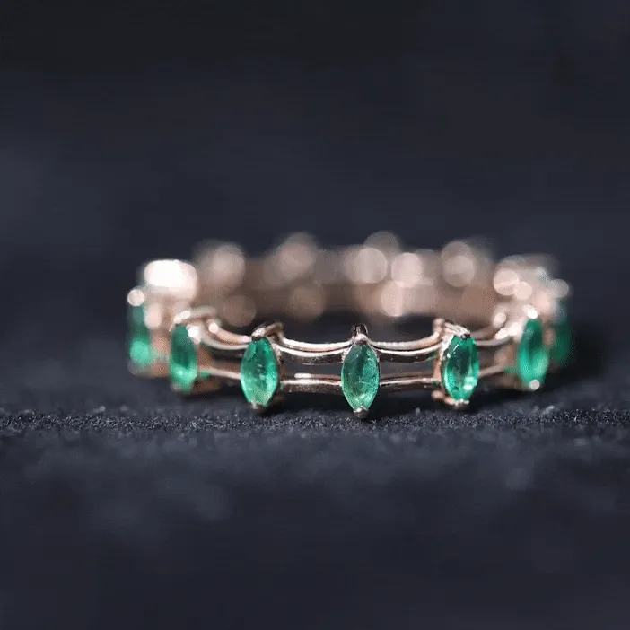 Modern Marquise Shape Emerald Full Eternity Band Ring