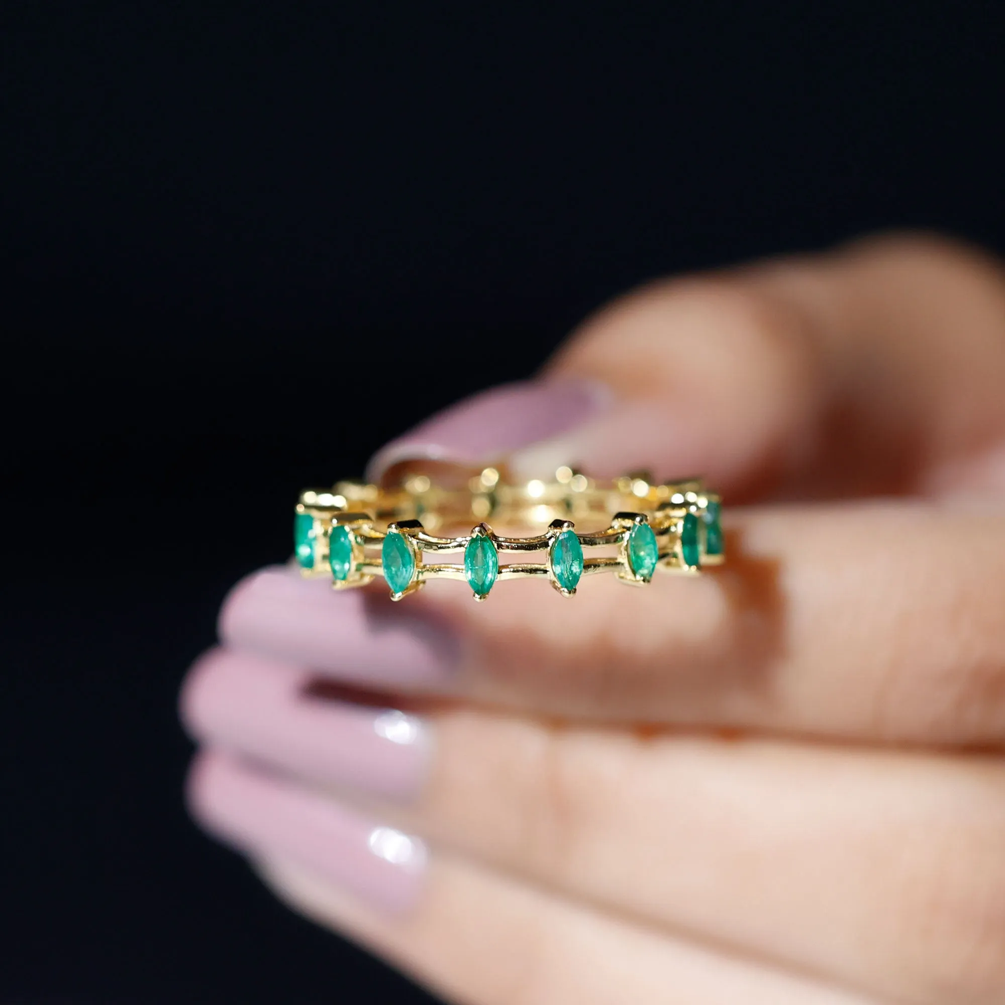 Modern Marquise Shape Emerald Full Eternity Band Ring