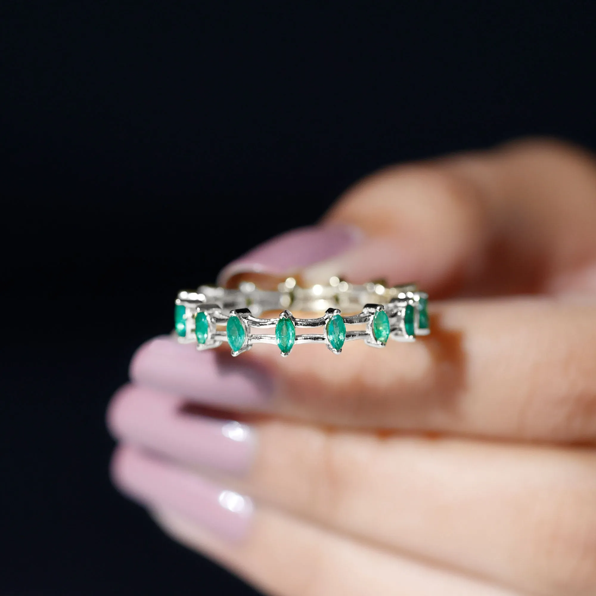 Modern Marquise Shape Emerald Full Eternity Band Ring