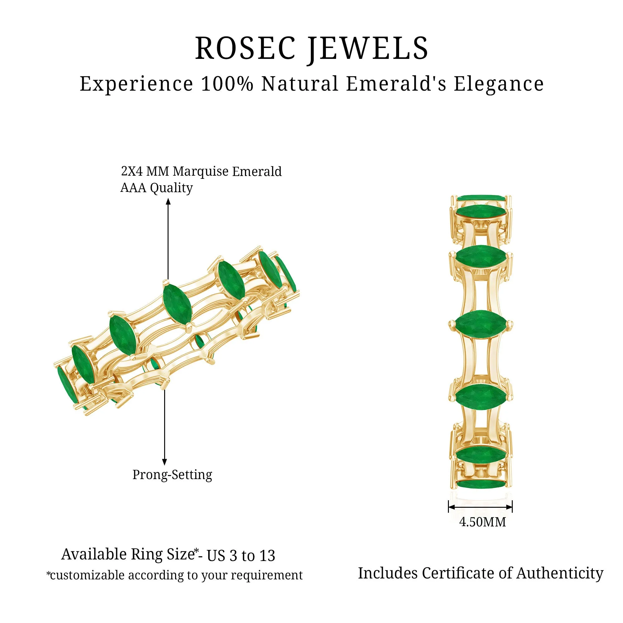 Modern Marquise Shape Emerald Full Eternity Band Ring