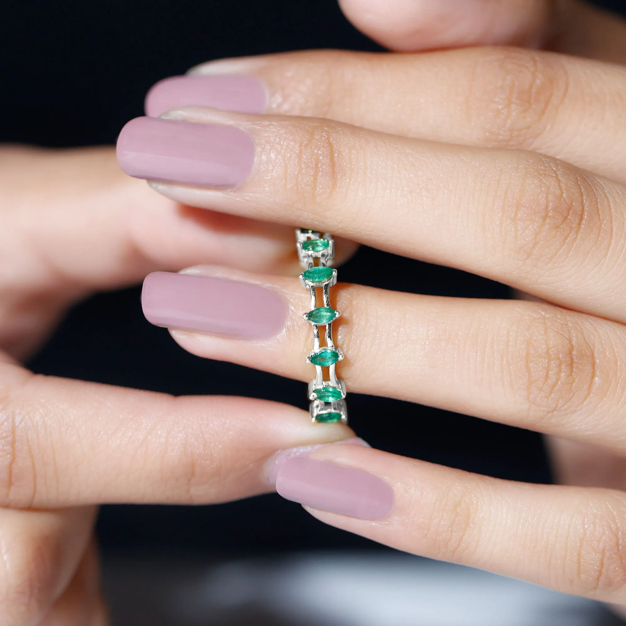 Modern Marquise Shape Emerald Full Eternity Band Ring