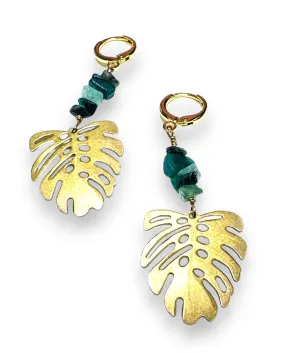 Monstera Leaf Earrings, Emerald Earrings