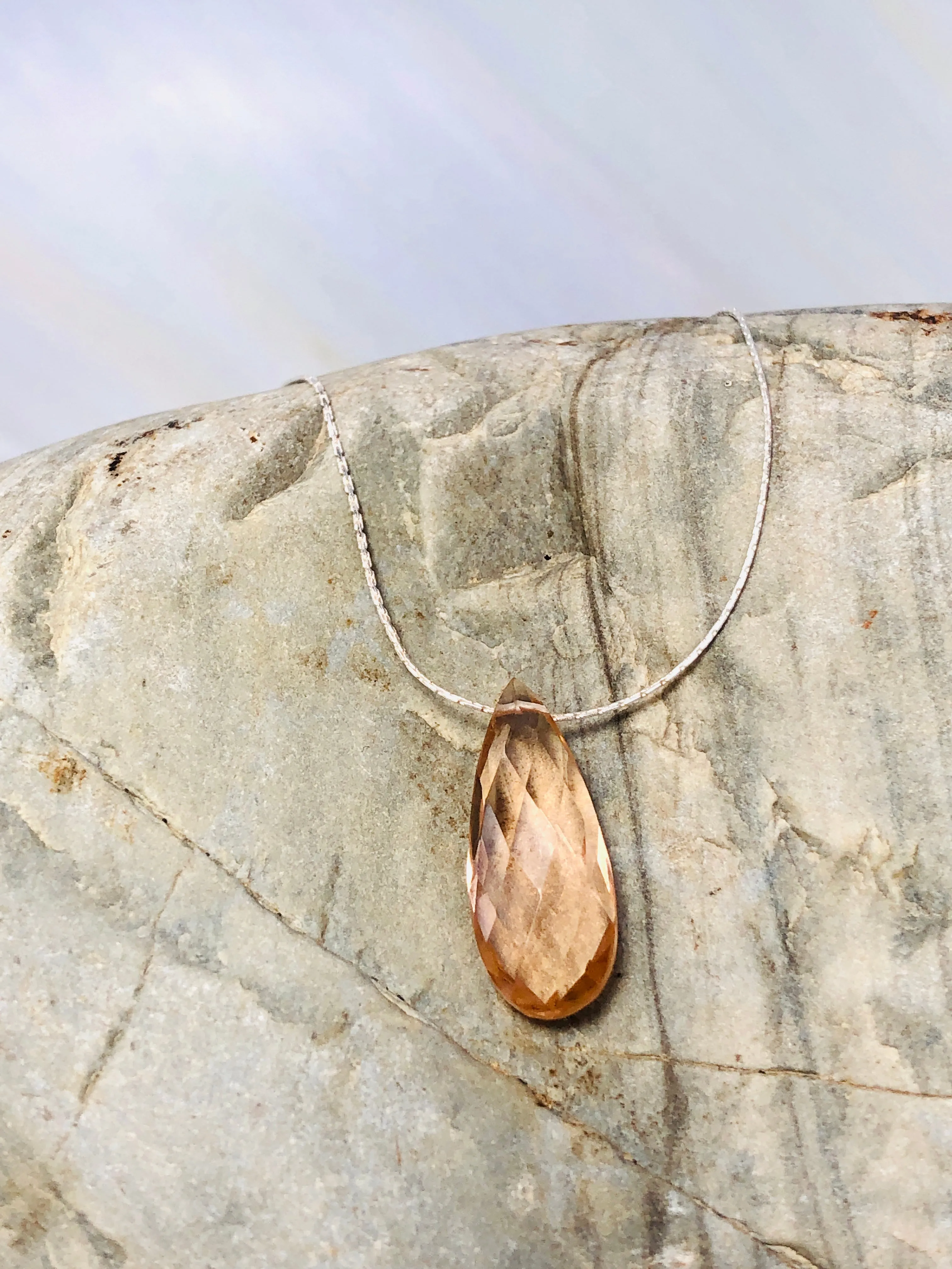 Morganite Quartz Solitaire Necklace, Silver Morganite Necklace