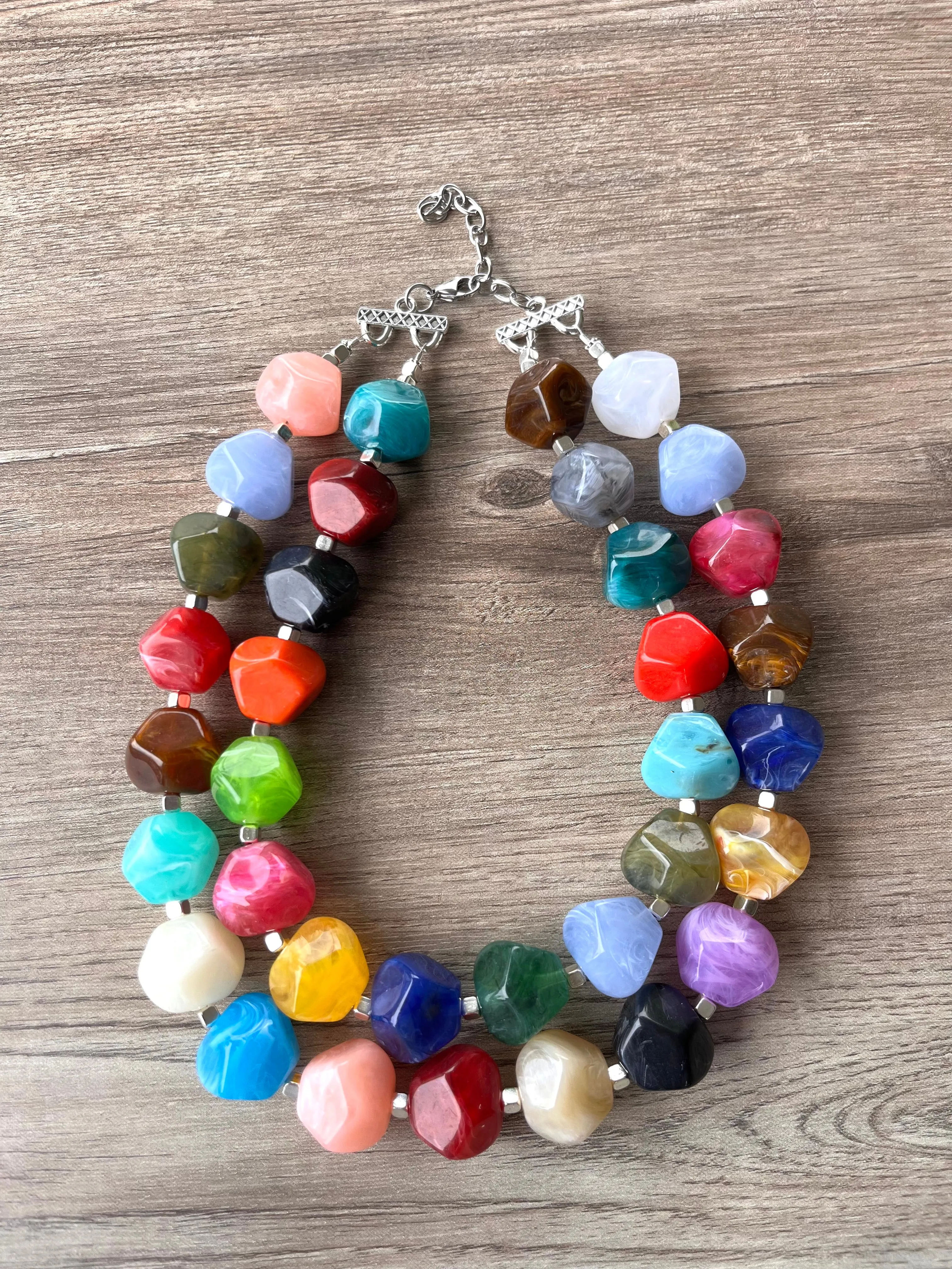 Multi Color Lucite Statement Chunky Beaded Acrylic Necklace - Ashley
