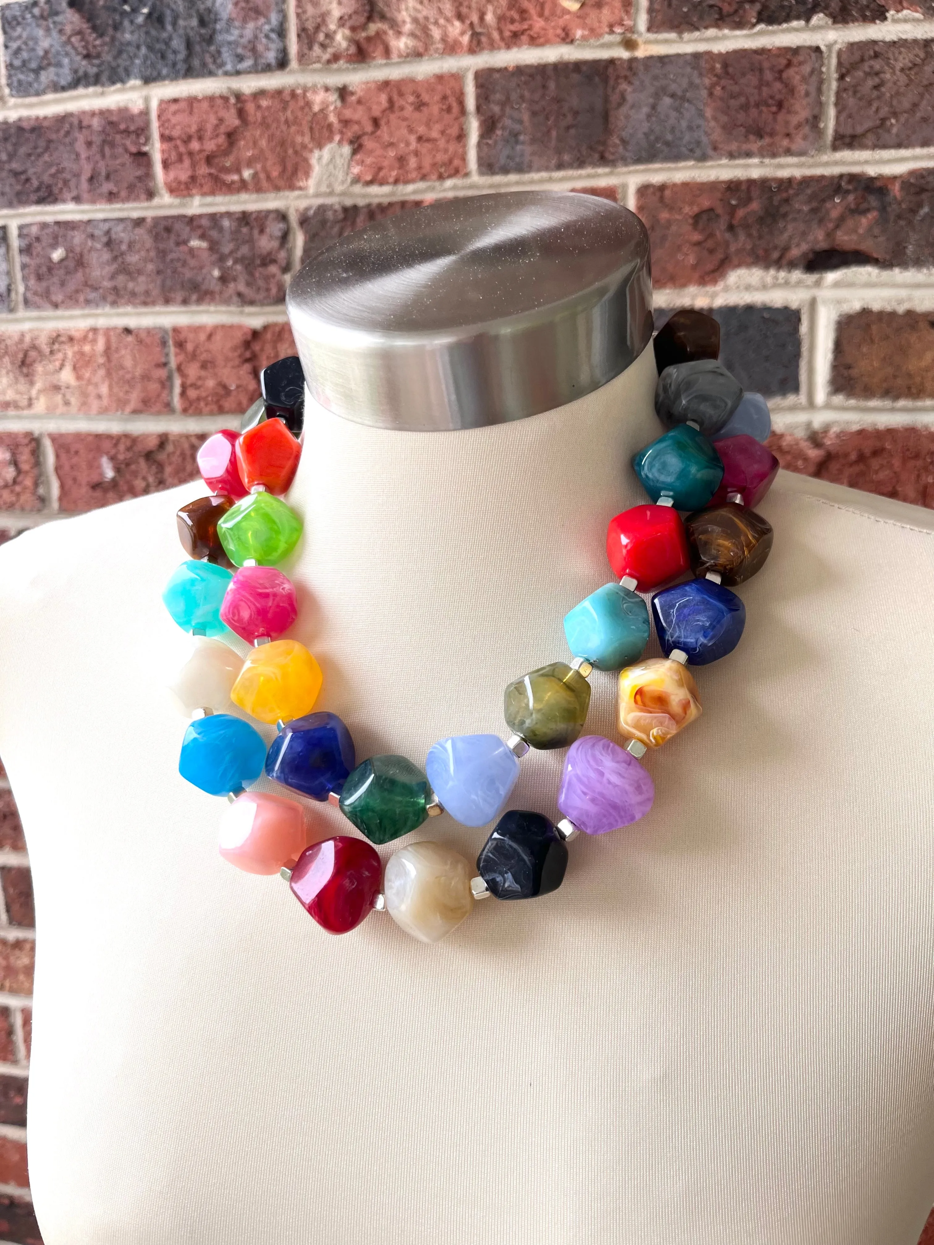 Multi Color Lucite Statement Chunky Beaded Acrylic Necklace - Ashley