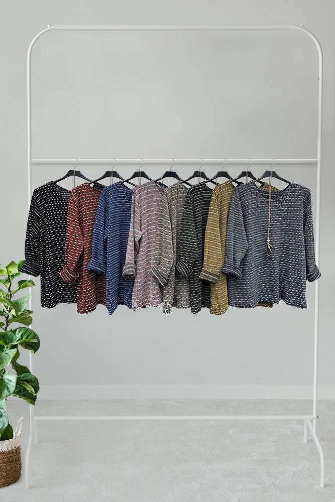 Multi Stripe Pattern Knitted Round Neck Necklace Jumper