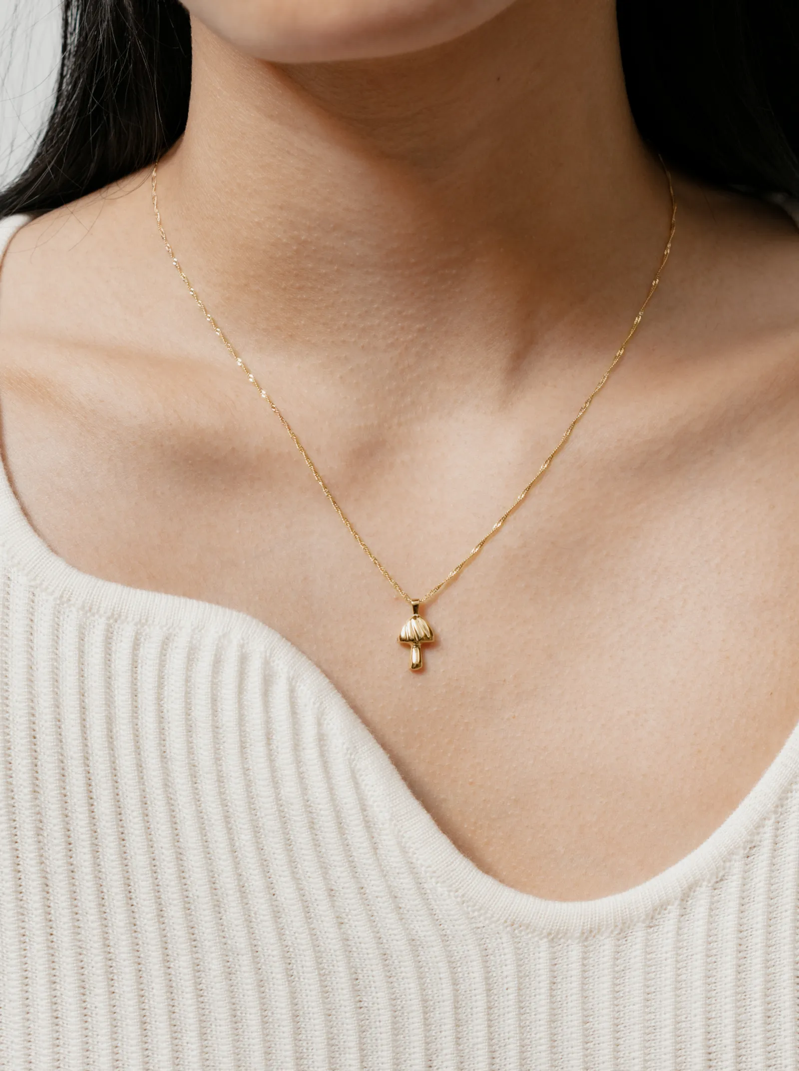 Mushroom Charm Necklace in Gold