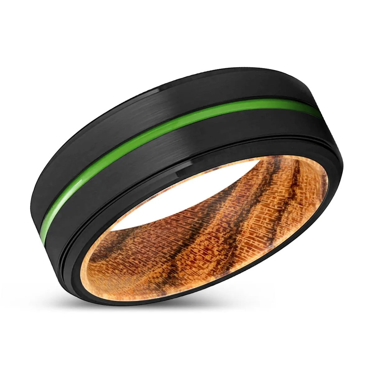 NAPERVILLE | Bocote Wood, Black Tungsten Ring, Green Groove, Stepped Edge