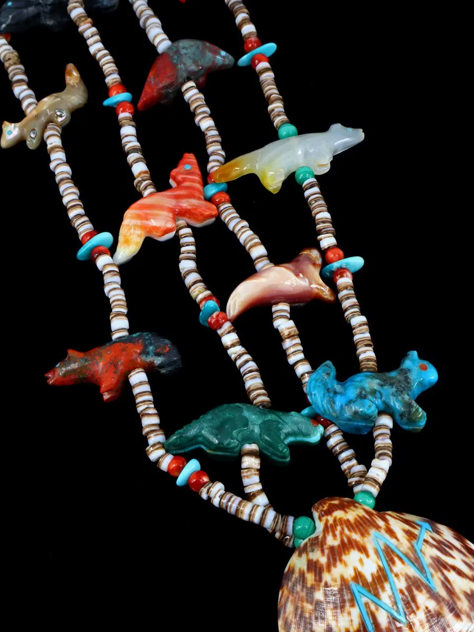 Native American Carved Zuni Fetish Necklace
