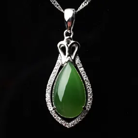 Natural Jade Pendant Nephrite Silver Zircon Pendant ZPT190