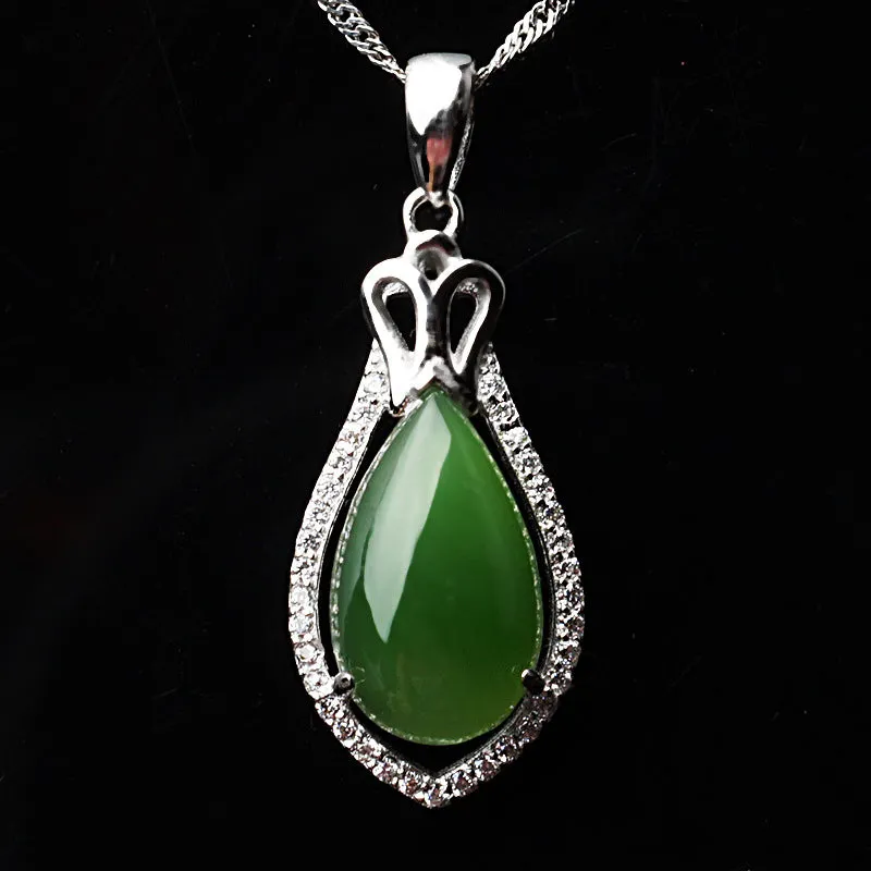 Natural Jade Pendant Nephrite Silver Zircon Pendant ZPT190