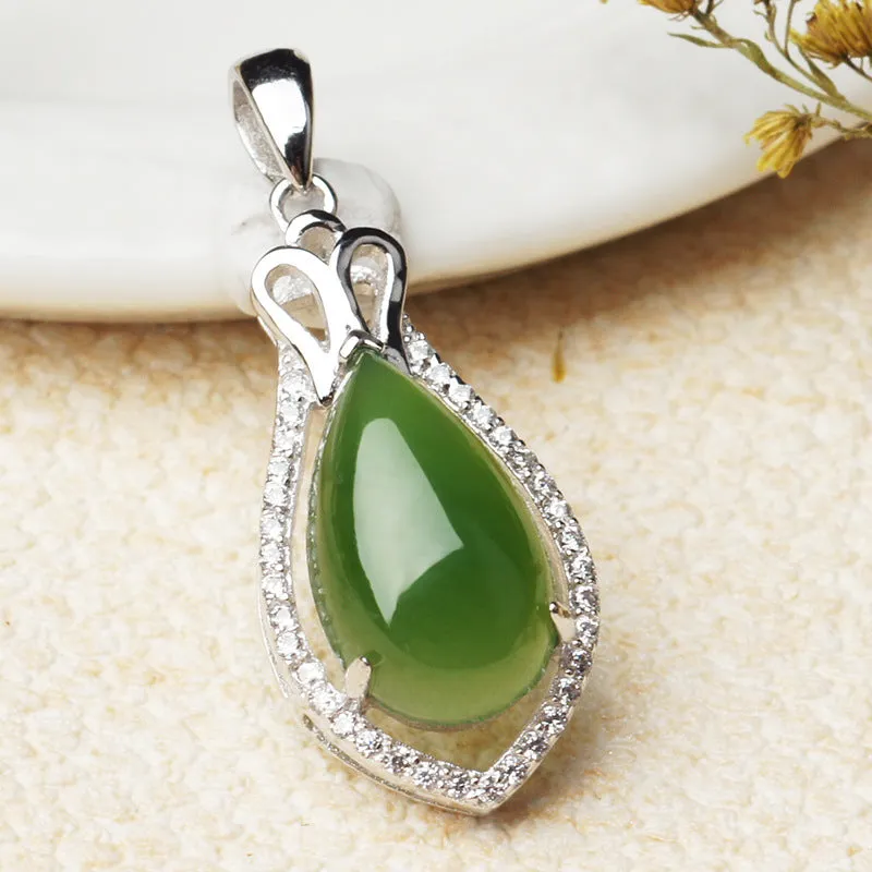 Natural Jade Pendant Nephrite Silver Zircon Pendant ZPT190