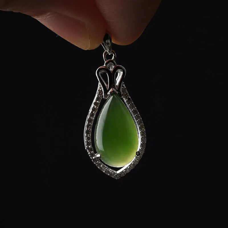Natural Jade Pendant Nephrite Silver Zircon Pendant ZPT190