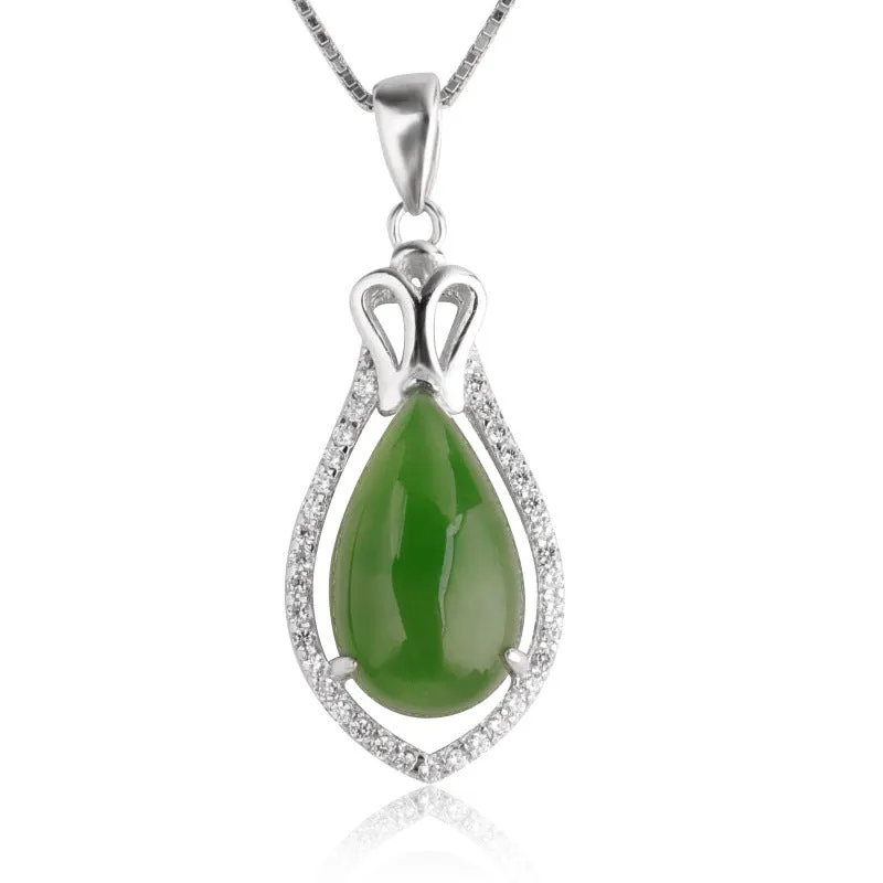 Natural Jade Pendant Nephrite Silver Zircon Pendant ZPT190