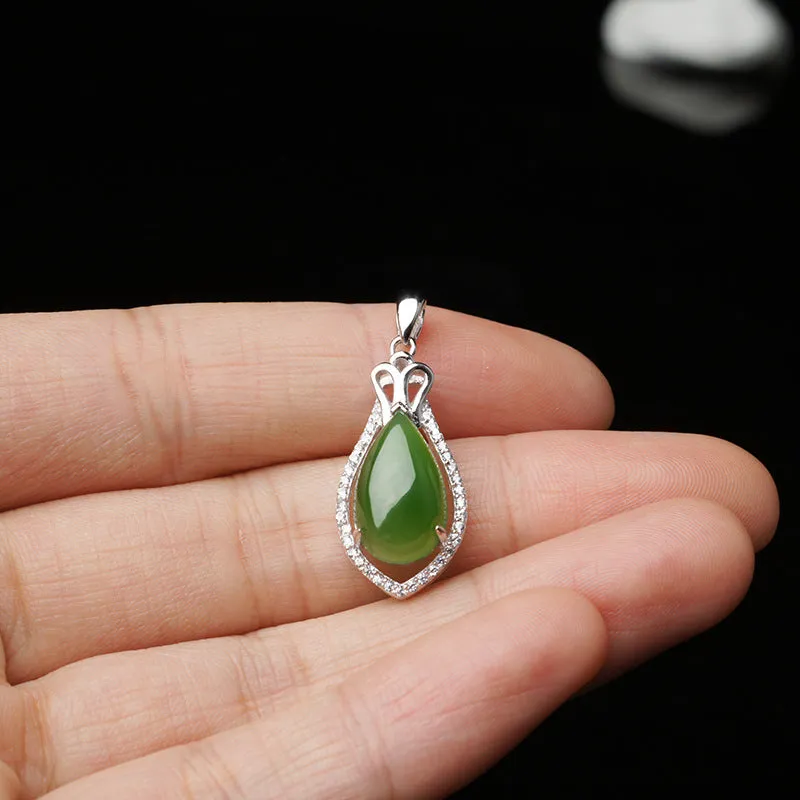 Natural Jade Pendant Nephrite Silver Zircon Pendant ZPT190