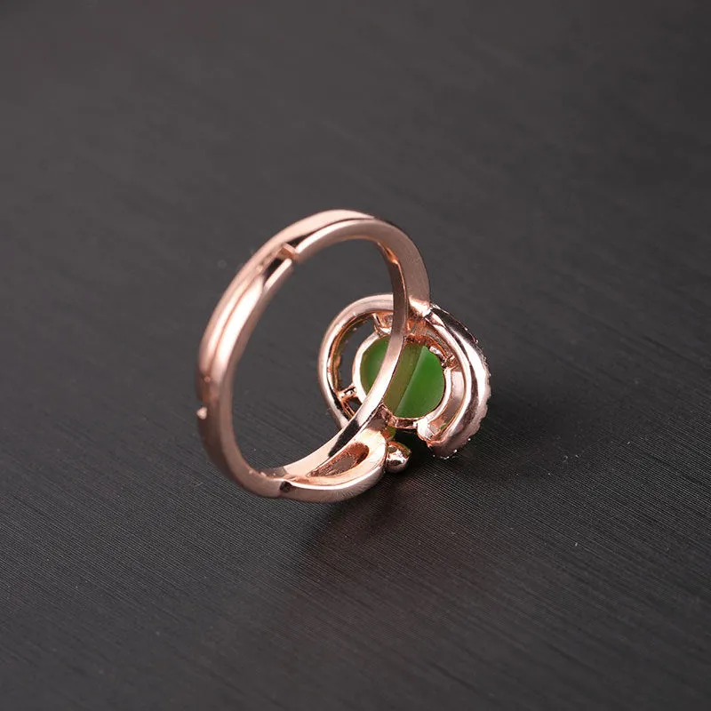 Natural Jade Ring Nephrite Silver Zircon Adjustable Ring ZNRG130