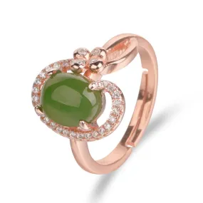 Natural Jade Ring Nephrite Silver Zircon Adjustable Ring ZNRG130