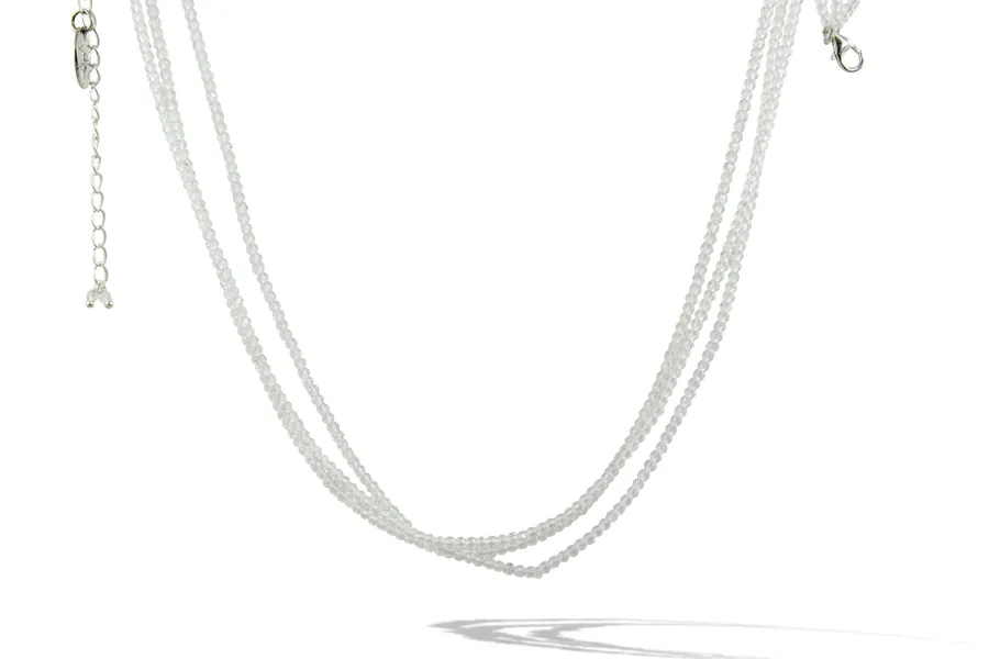 Necklace - Beaded Crystal Quartz Sterling Silver 3 Lines 16"