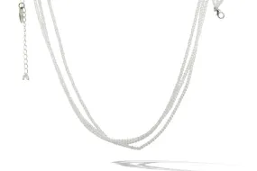Necklace - Beaded Crystal Quartz Sterling Silver 3 Lines 16"