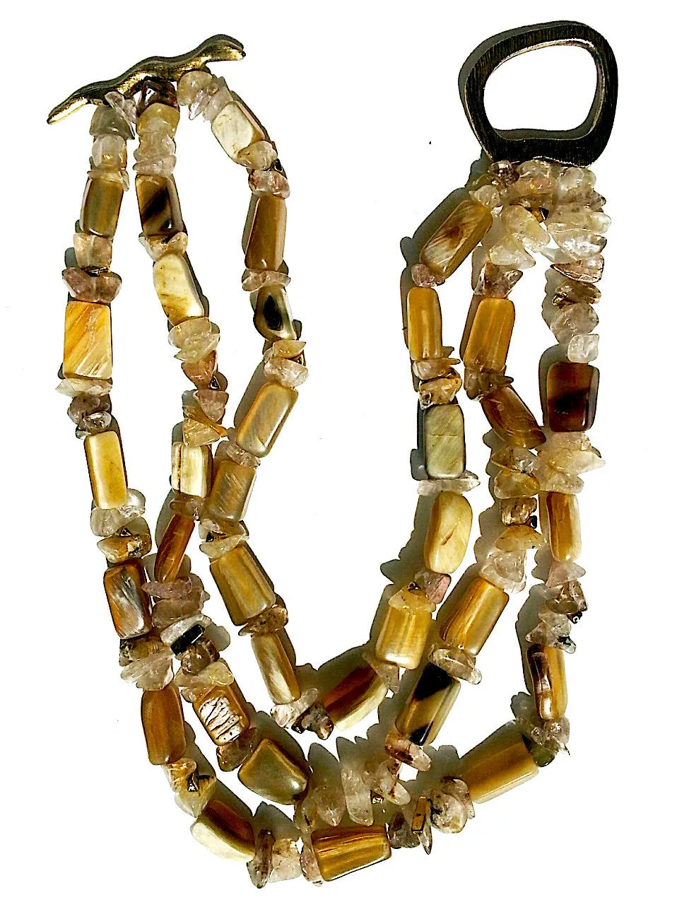 Necklace Chunky Triple Strand Citrine Quartz And Horn