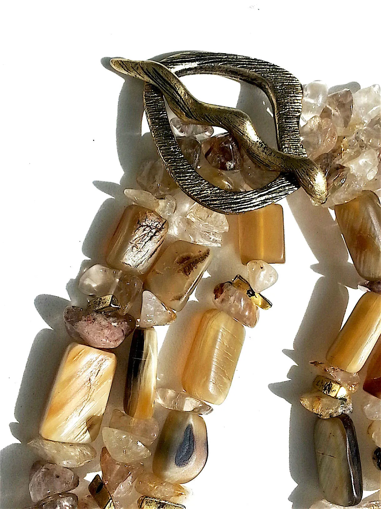 Necklace Chunky Triple Strand Citrine Quartz And Horn