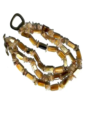 Necklace Chunky Triple Strand Citrine Quartz And Horn
