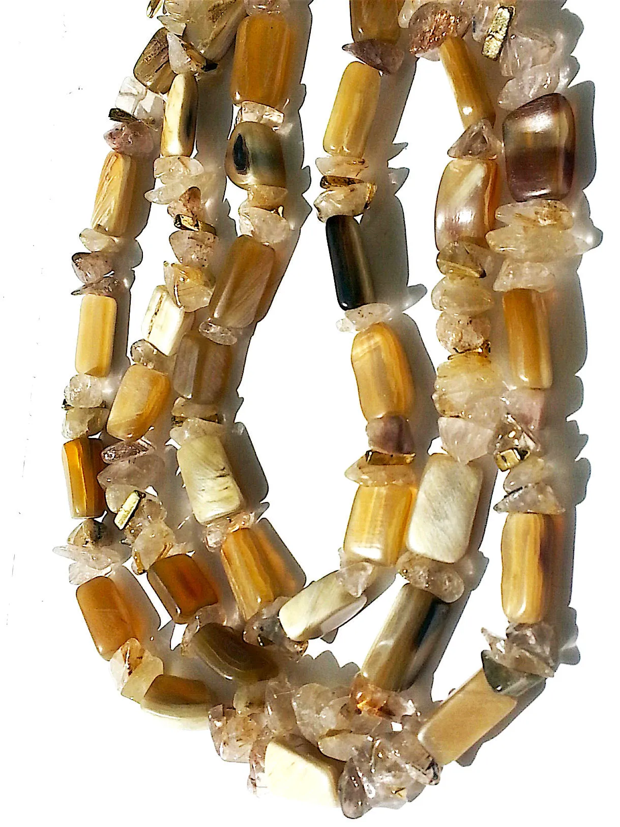 Necklace Chunky Triple Strand Citrine Quartz And Horn